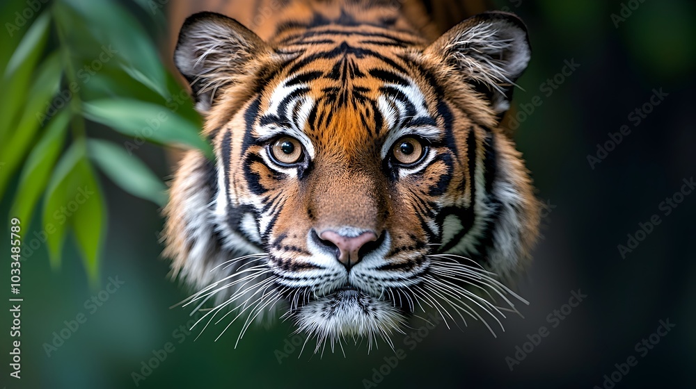Mesmerizing Close up of a Tiger s Eye in the Lush Jungle Landscape A detailed high contrast image capturing the intense piercing gaze of a powerful tiger Mesmerizing Close up of a Tiger s Eye in the Lush Jungle Landscape A detailed high contrast image capturing the intense piercing gaze of a powerful tiger