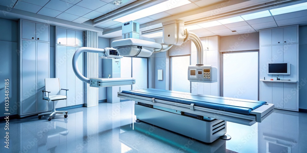 Modern Digital X-Ray Machines in a Minimalist Clinic Setting Emphasizing Advanced Medical Technology and Clean Design for Healthcare Innovation