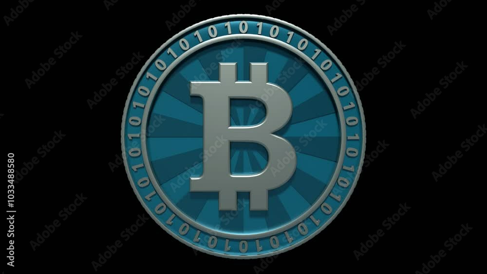 3d spinning blue coins in transparent background