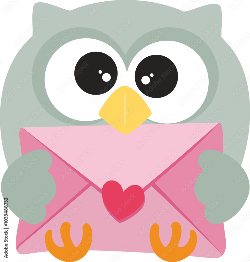 Fototapeta premium Cute owl holdinga a letter envelope