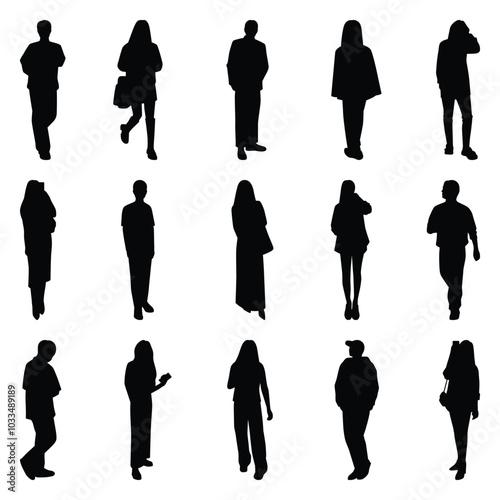 Vector collection set of individual people silhouettes.