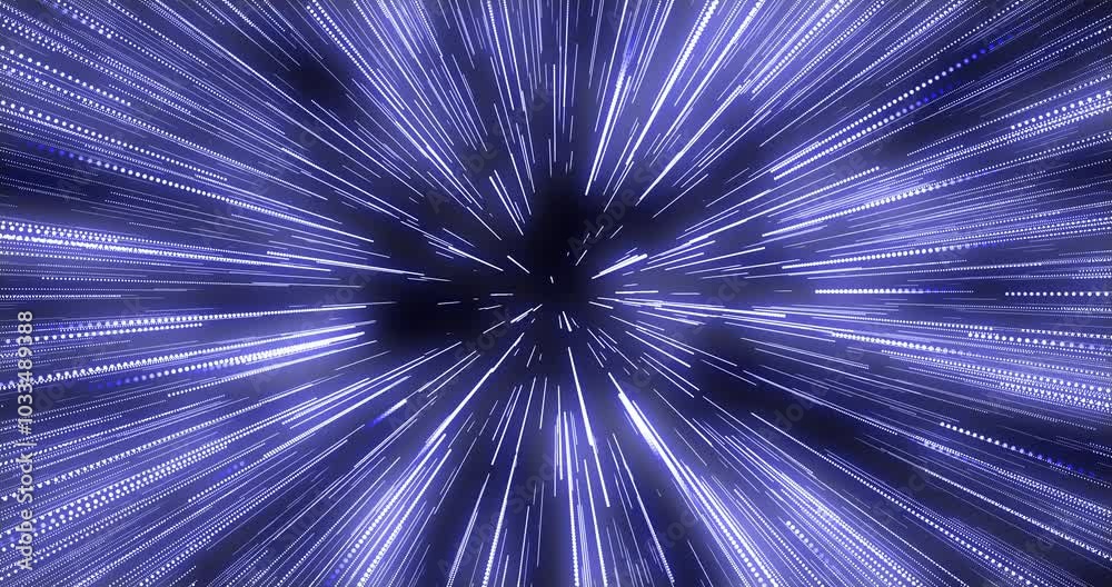 Beginning of interstellar flight through a wormhole. Acceleration in space, science fiction, animation.