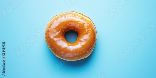 Obraz na płótnie glazed donut for dessert displayed on a blue background flat lay mock up w salonie