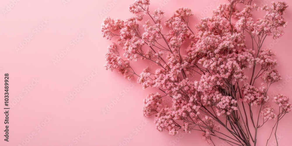 pink dried flowers on a pastel backdrop. minimal flat lay. top view. pink dried flowers on a pastel backdrop. minimal flat lay. top view.