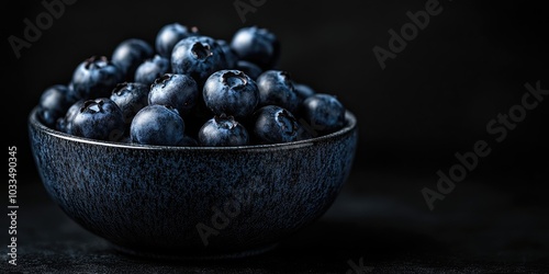 Wallpaper Mural Fresh, juicy blueberries in a bowl against a black background. Low key photography. Torontodigital.ca