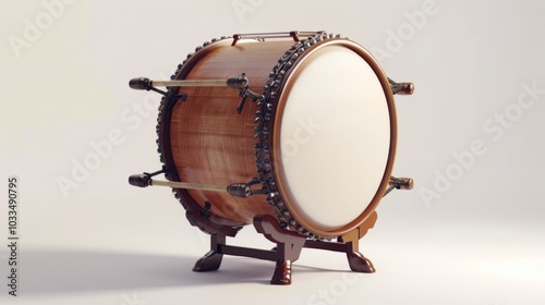 Chinese drum, white background, 3d style 