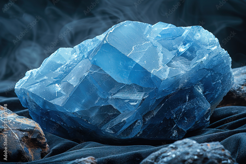 Obraz premium Aquamarine crystal glistens on black velvet under dramatic low key lighting