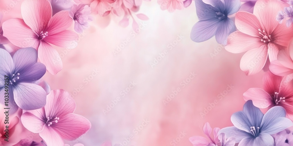 Pastel abstract floral background with copy space. Soft-style pink and violet flowers suitable for a wedding or Valentine's Day card. Pastel abstract floral background with copy space. Soft-style pink and violet flowers suitable for a wedding or Valentine's Day card.