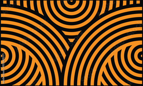 vector graphic of a circular pattern background in black and orange colors with elongated screens