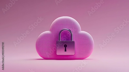A 3D illustration of a cloud with a padlock, representing cloud storage security, data protection, and cybersecurity in a digital environment.