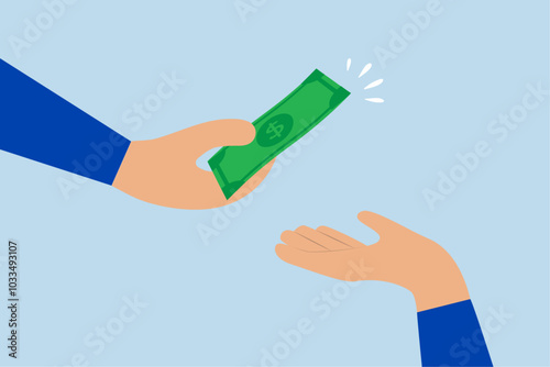 Borrow money from friend, A businessman is handing a banknote to his friend.