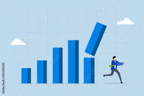 Economic recession from high inflation,  Businessmen investor is scared and fleeing due to the falling graph.