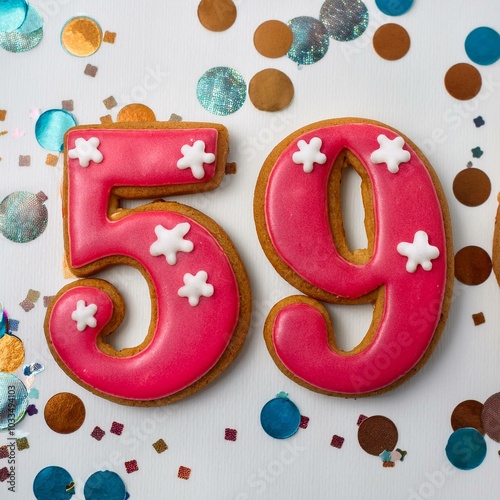 Decorated cookie, number 59, image for birthday or anniversary celebration photo