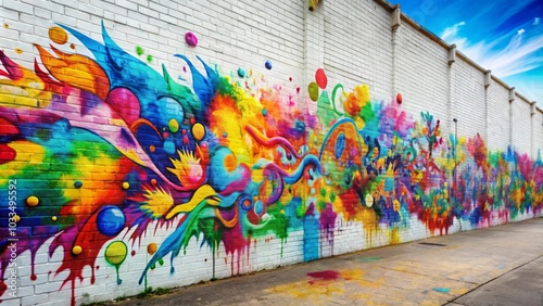 Vibrant urban street art mural on brick wall