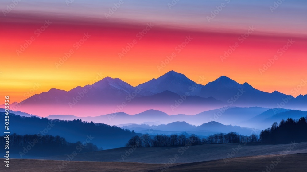 Obraz premium winter sunset over European mountains