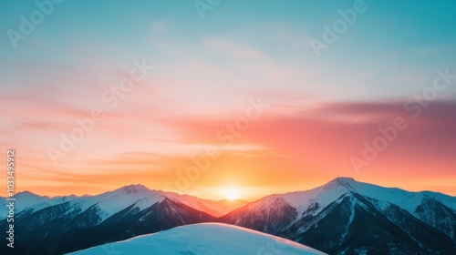 winter sunset over European mountains