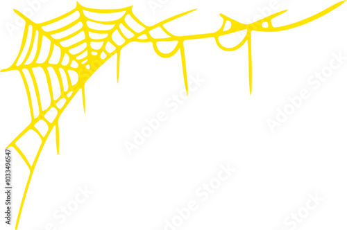 Yellow spider web illustration with irregular lines, creating a stylized, abstract look. Perfect for Halloween-themed designs, decorations, or graphic projects.