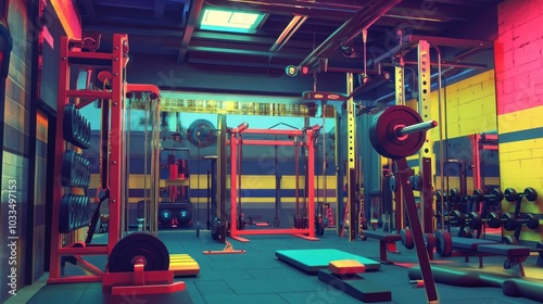 Wallpaper Mural A colorful and vibrant gym with weights, benches, and other workout equipment. Torontodigital.ca