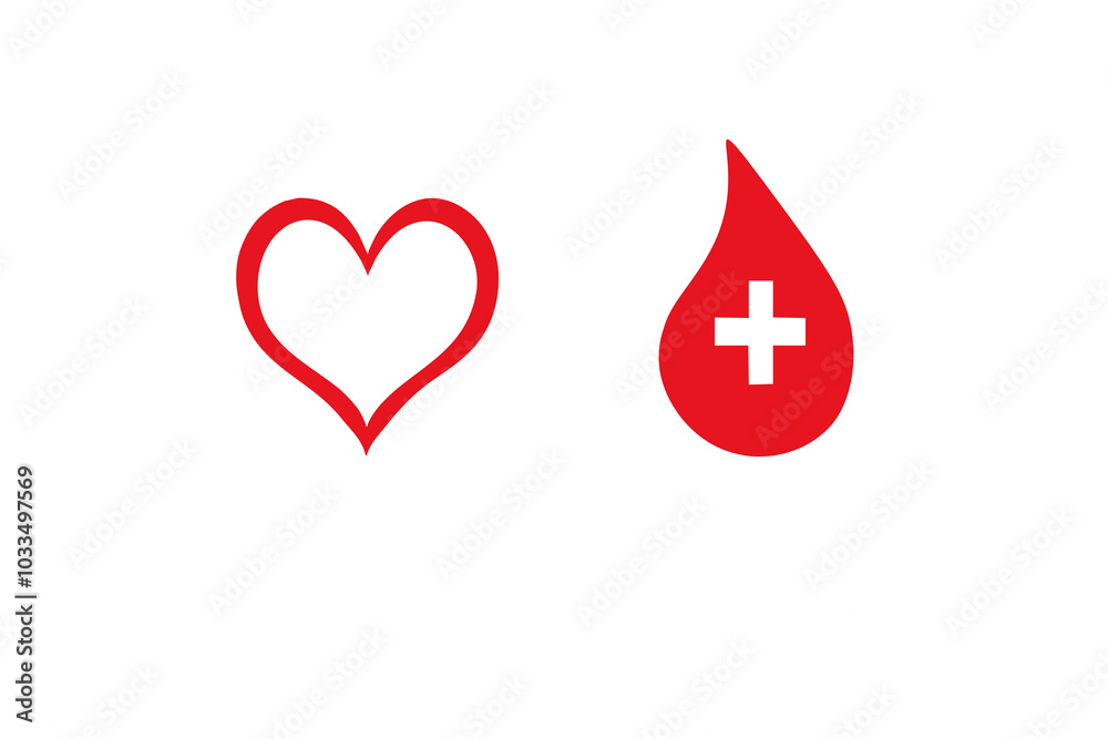 Red Heart and Blood Drop with Cross Symbol on White Background for Health Care and blood donation Red Heart and Blood Drop with Cross Symbol on White Background for Health Care and blood donation
