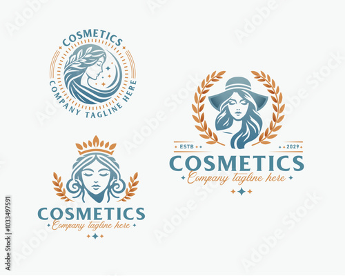 Set bundle elegant beauty goddess woman salon logo design for business company