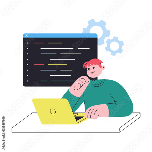 Young man coding on laptop