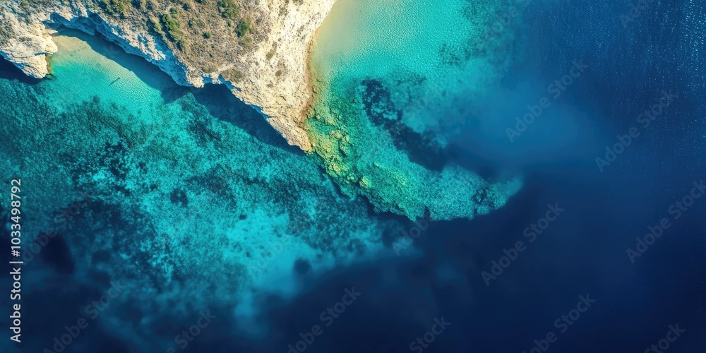 Beautiful underwater waterfall. Aerial view of the blue sea and white rocks. Background image of a sea island. Deep sea and corals. Top view of stunning waters. Aerial drone shot of turquoise water. Beautiful underwater waterfall. Aerial view of the blue sea and white rocks. Background image of a sea island. Deep sea and corals. Top view of stunning waters. Aerial drone shot of turquoise water.