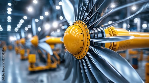 Aeronautical turbine in a workshop setting