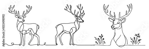 simple line art deer silhouette with monoline black vector design
