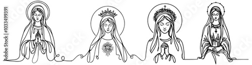 Our Lady Virgin Mary, vector illustration: Madonna, Mother of God silhouette, decorative religious icon, 