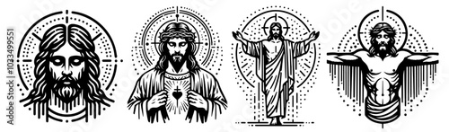 jesus christ portraits hand-drawn with intricate details for spiritual designs