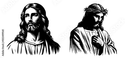 hand-drawn jesus christ portrait set in detailed sketch style