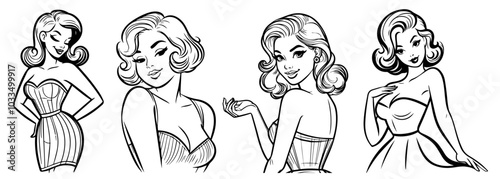 pinup girl silhouette in seductive pose black vector