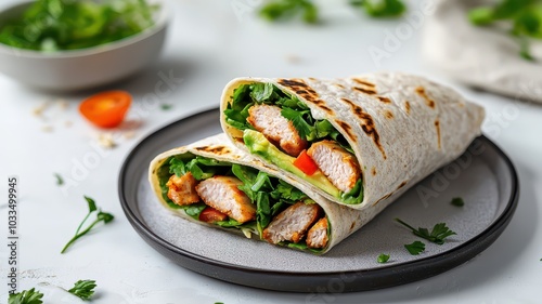 Keto Grain-Free Wrap: Almond Flour Tortilla Filled with Fresh Vegetables and Creamy Avocado for a Healthy Meal.