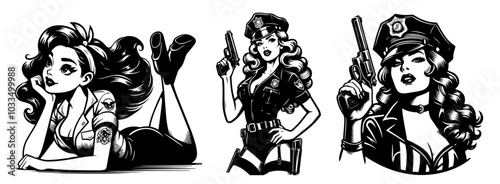 vintage pinup girl silhouette with classic hairstyle black vector