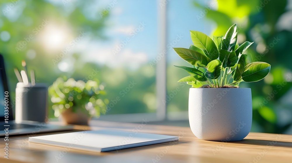Sleek and organized desk setup with a blank notepad providing a clean and minimal workspace for enhanced productivity creativity and focus Sleek and organized desk setup with a blank notepad providing a clean and minimal workspace for enhanced productivity creativity and focus