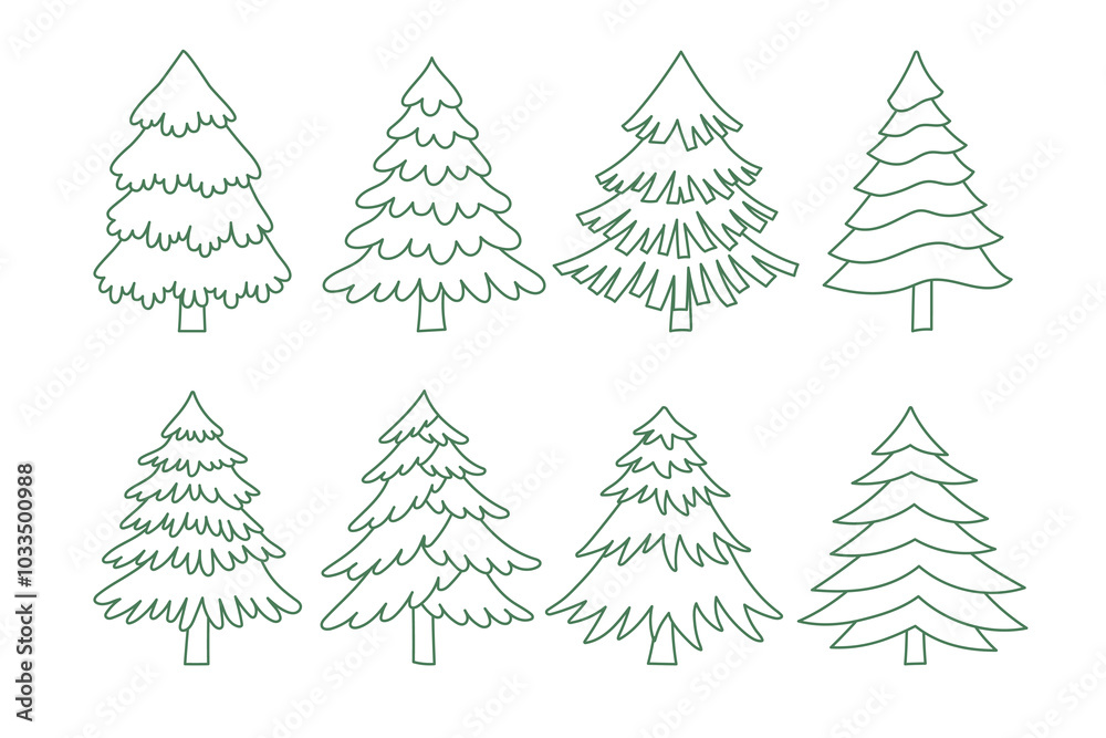 Set of Christmas trees in line art style isolated on white background. Christmas decoration.
Set of Christmas trees in line art style isolated on white background. Christmas decoration.