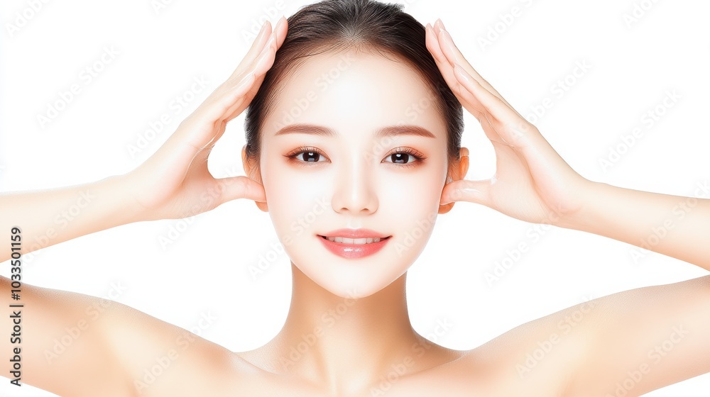 A serene portrait of a young woman showcasing radiant skin and a peaceful expression, ideal for beauty and wellness themes. A serene portrait of a young woman showcasing radiant skin and a peaceful expression, ideal for beauty and wellness themes.
