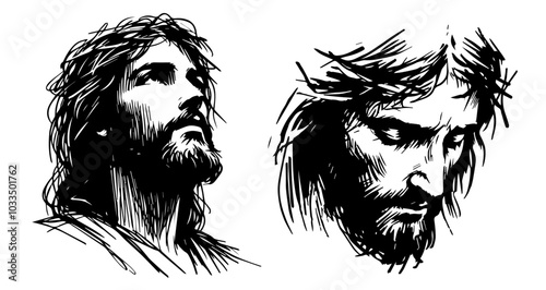 detailed jesus christ illustrations hand-drawn for faith-based projects