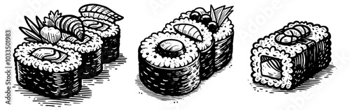 delightful collection of sushi designs in black vector art for culinary lovers