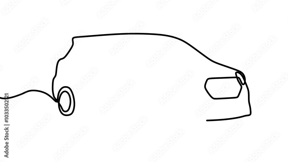 Continuous drawing line art of transportation car with black line and white background. One line Continuous drawing line art of transportation car with black line and white background. One line
