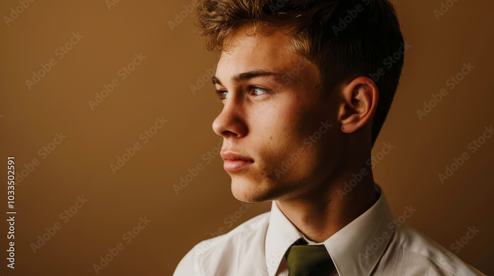 Obraz premium Young Southern European man with thoughtful expression in his 20s, business attire