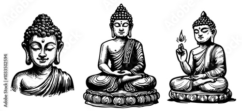 unique hand-drawn buddha statues for meditation and mindfulness projects