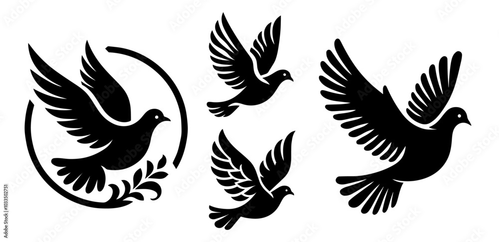 elegant black shape design of a peace dove symbolizing hope and harmony black vector elegant black shape design of a peace dove symbolizing hope and harmony black vector