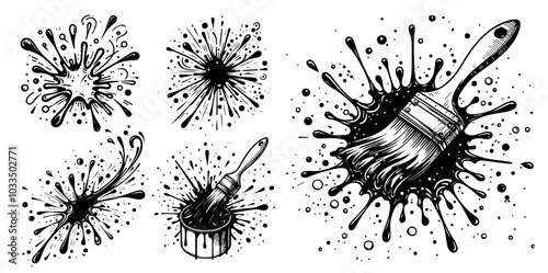 set of dynamic paint splash illustrations in black vector