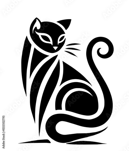 minimalist black cat logo design, showcasing graceful lines and modern style black vector