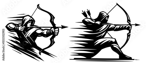 minimalistic black vector logo of a bow and arrow with archer