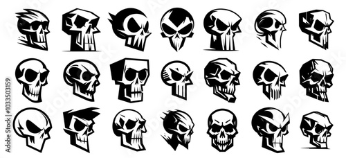 modern human skull logo designs with different emotional expressions