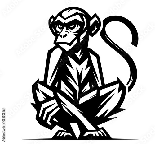 Photography expressive black silhouette of a monkey captured mid-motion, ideal for logos and