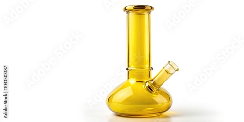 Yellow glass bong with a wide base, isolated on white background