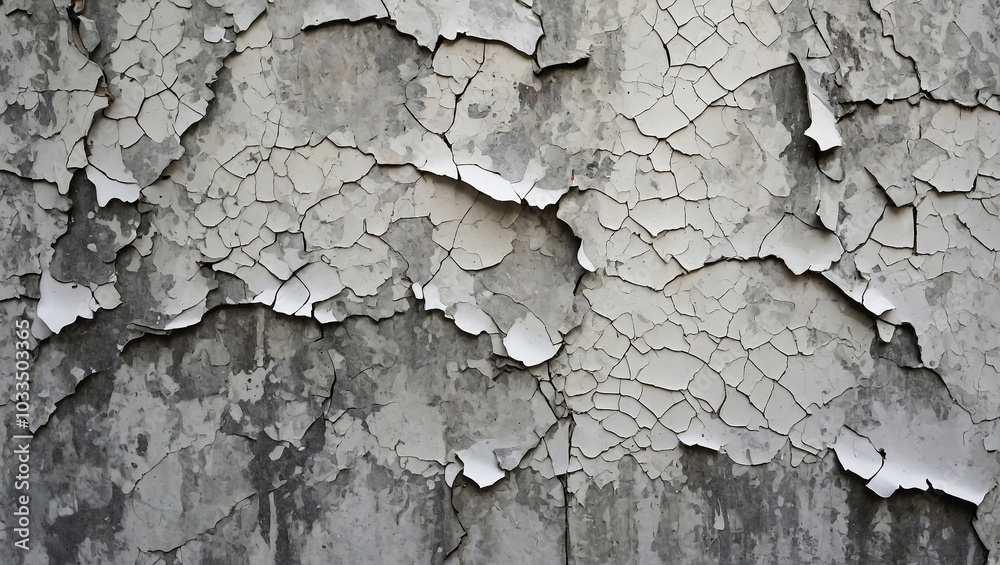 Fototapeta premium Cracked and peeling paint texture in shades of white and gray